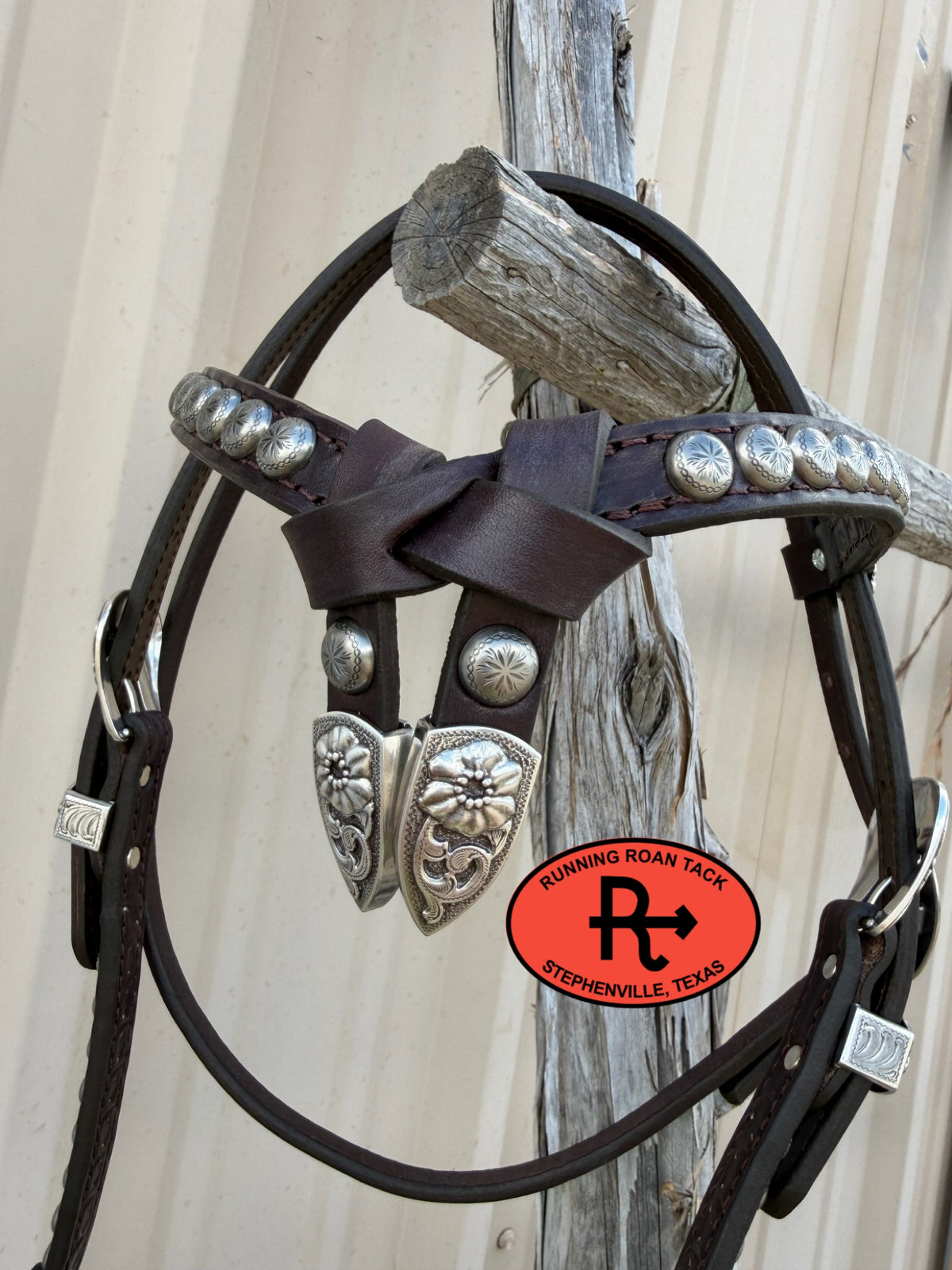 Chocolate Futurity Knot Headstall with Quick Change Pineapple Knots and Floral Hardware 36”-43” Headstall09072026-13