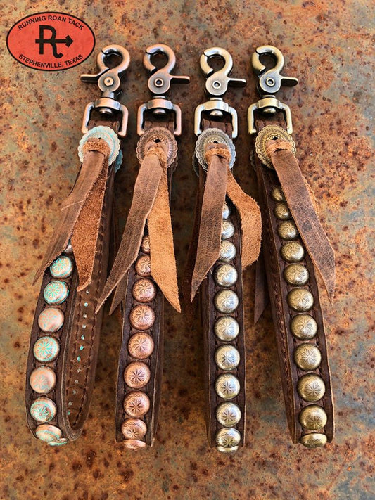 Bull Hide Leather Wristlet Strap Keychain with Your Choice of Concho/Dot Color