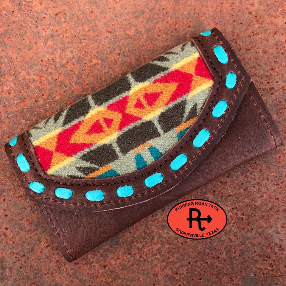 "Echo Peaks" Inlaid Wool Trifold Wallet with Pop Stitch