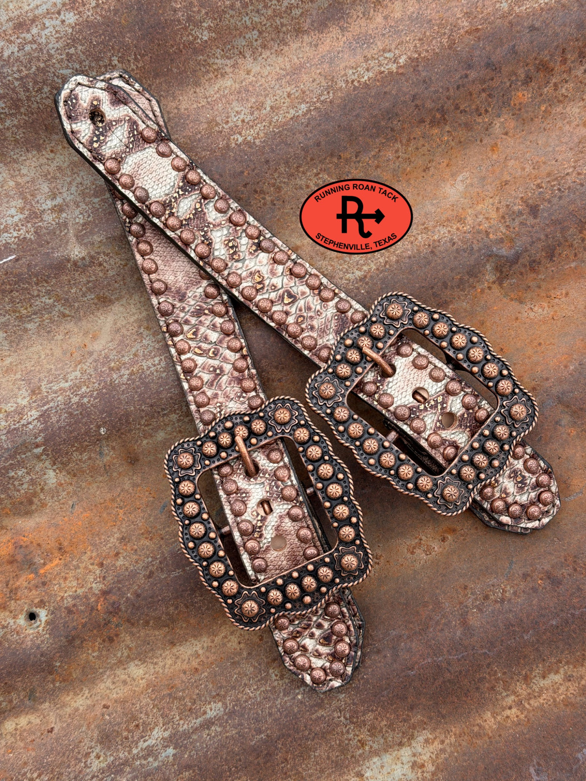 Sand Snake Belt Style Spur Straps with Copper Buckles spurstraps08032026-05