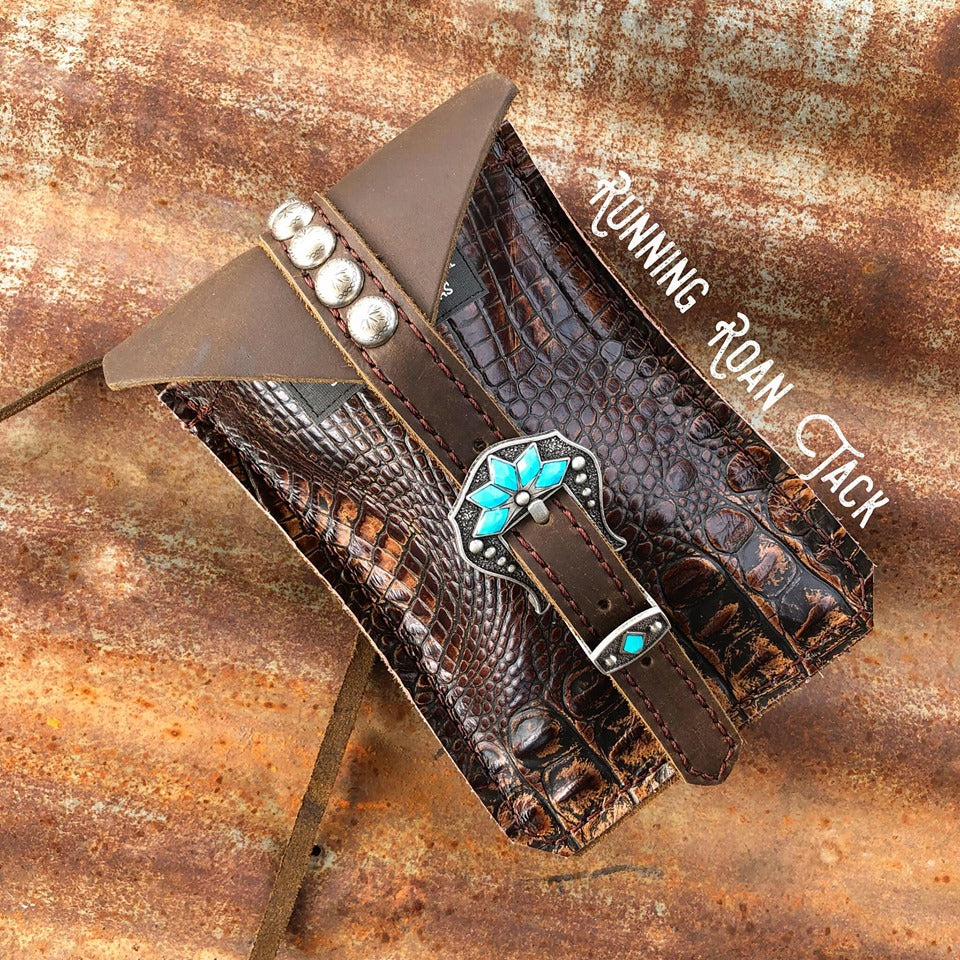 Dark Brown Croc Mini Saddle Bag with Your Choice of Buckle and Fringe for Phone, Keys, Roping Powder, etc