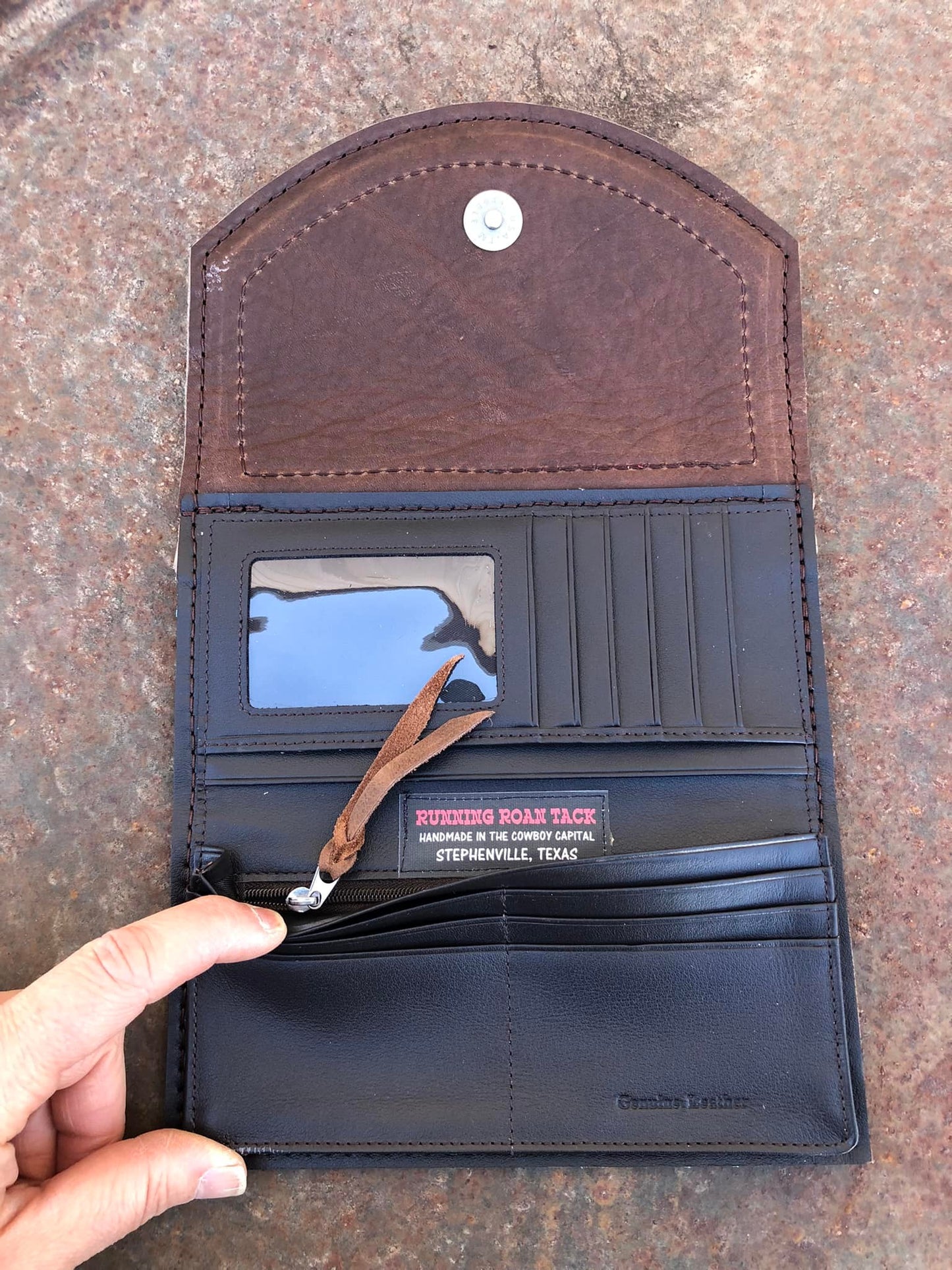 Teal Leather Inlaid Wool Trifold Wallet with Dots 08042025-14