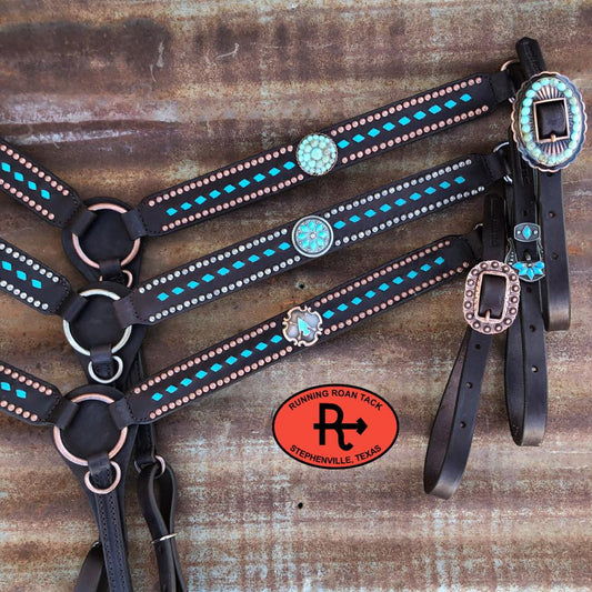 Turquoise Buckstitch Breast Collar with Your Choice of Hardware