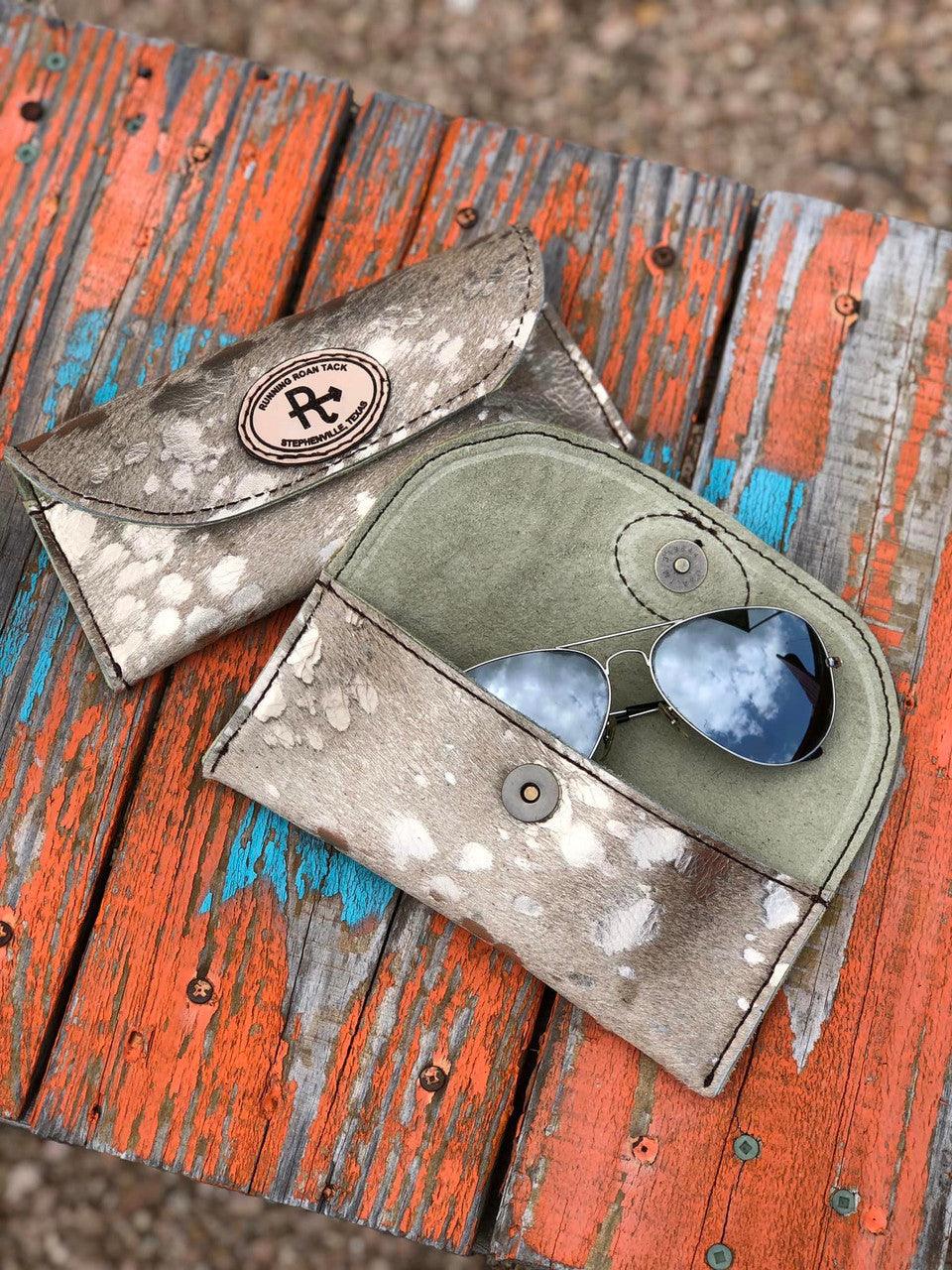 Acid Wash Champagne Metallic Hair On Cowhide Eyewear Sunglasses Case with Ivory Interior