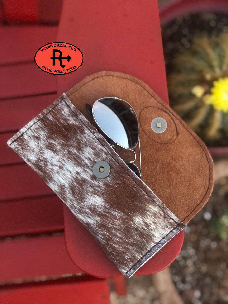 Speckled Hair On Cowhide Eyewear Sunglasses Case with Whisky Interior