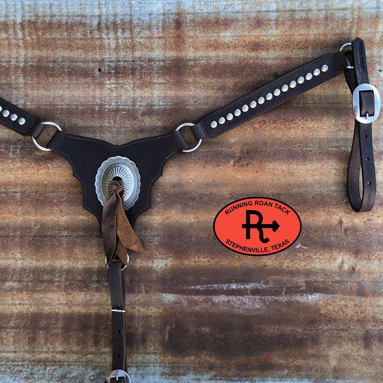 Palomo Breast Collar with Large Antique Silver Slotted Concho and Antique Silver Dots