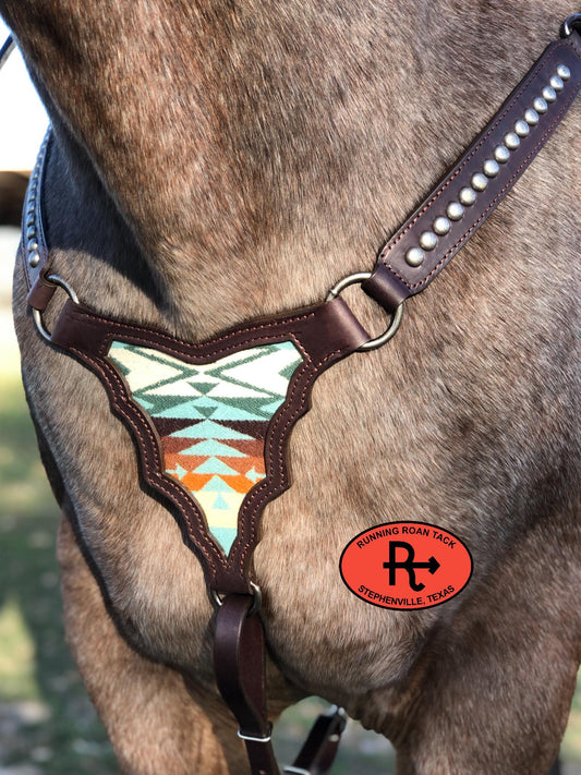 Palomo Breast Collar with Inlaid Tucson Aqua Wool and Antique Silver Dots