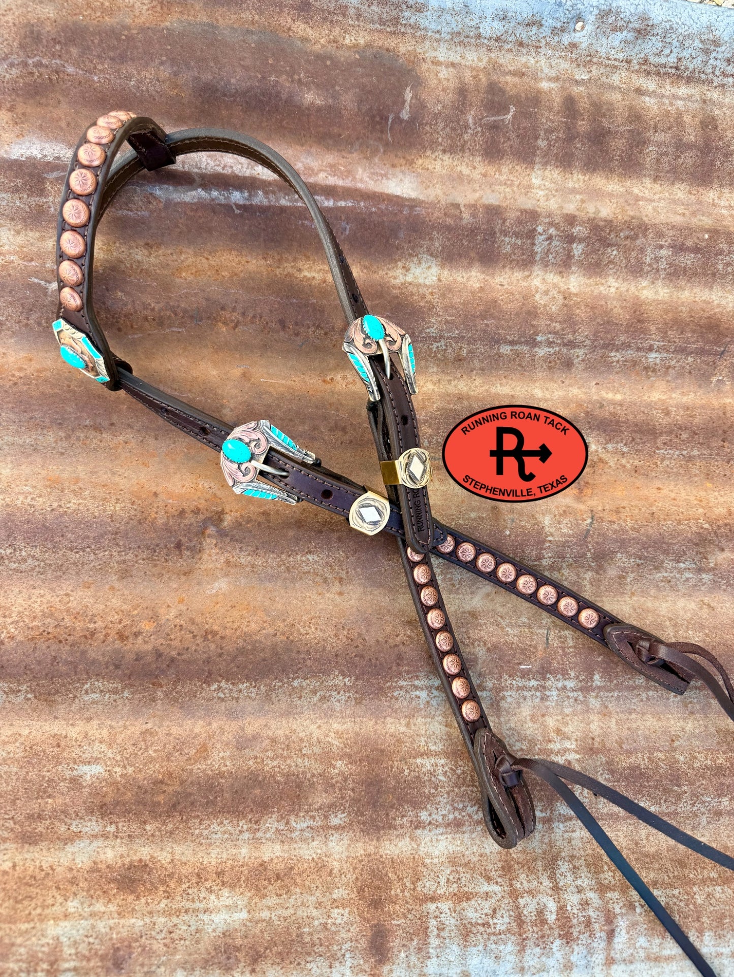 Chocolate Leather Headstall with Quick Change Pineapple Knots and German Silver Hardware 36"-43" Headstall08032026-05