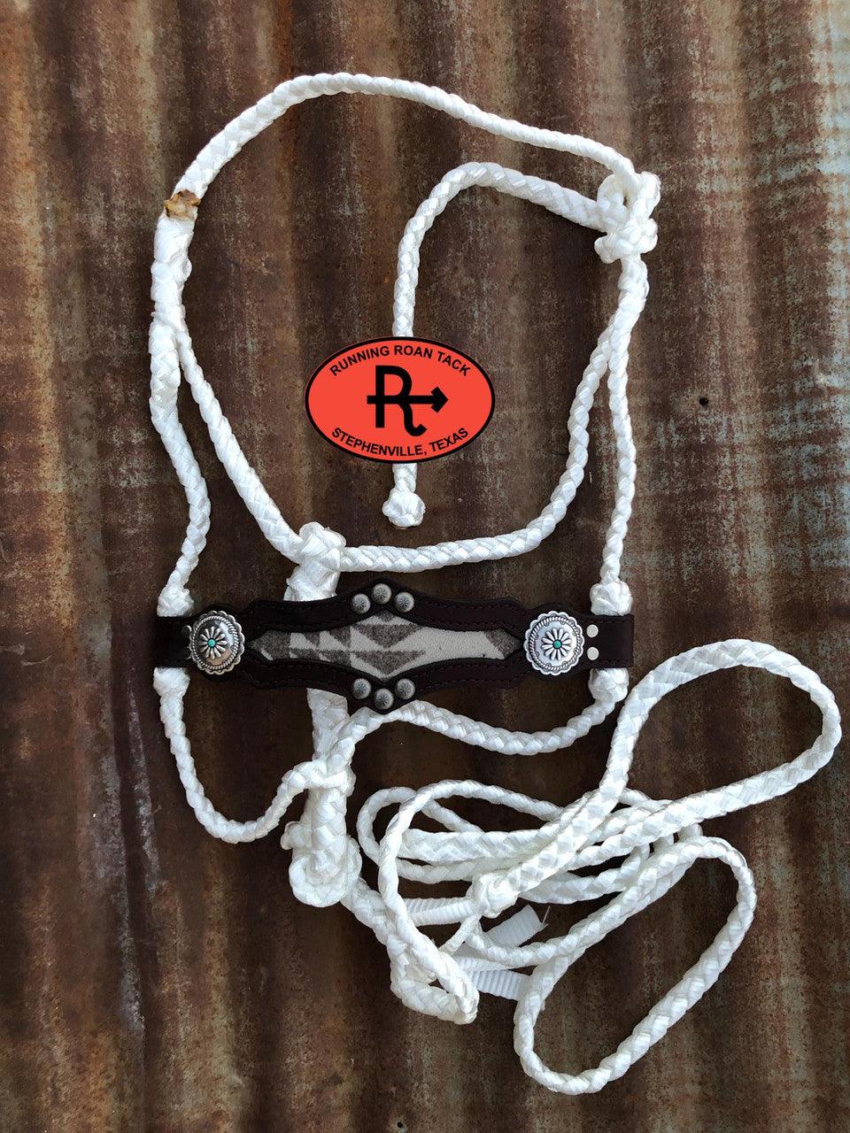 White Mule Tape Halter with Chocolate Leather Nose with Inlaid Wool and Lead 4