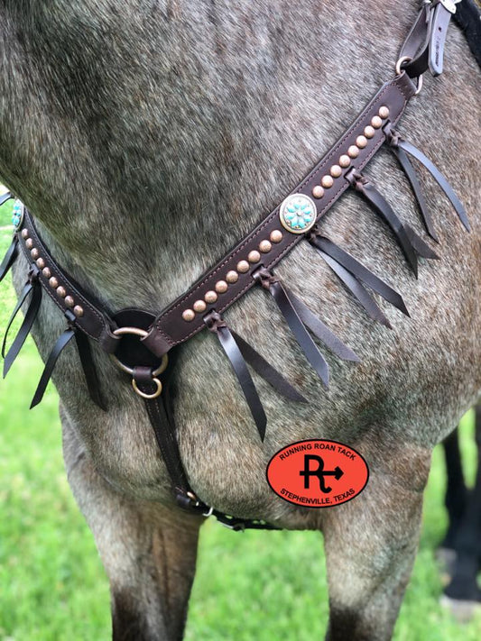 "Texas in 1880" Breast Collar with Brown Tied Fringe and Your Choice of Hardware