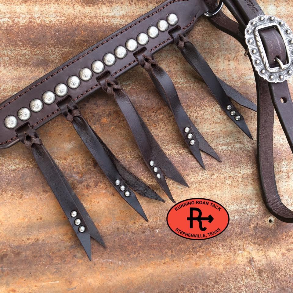 Palomo Breast Collar with Grey & White Hair On Cowhide and Tied Fringe