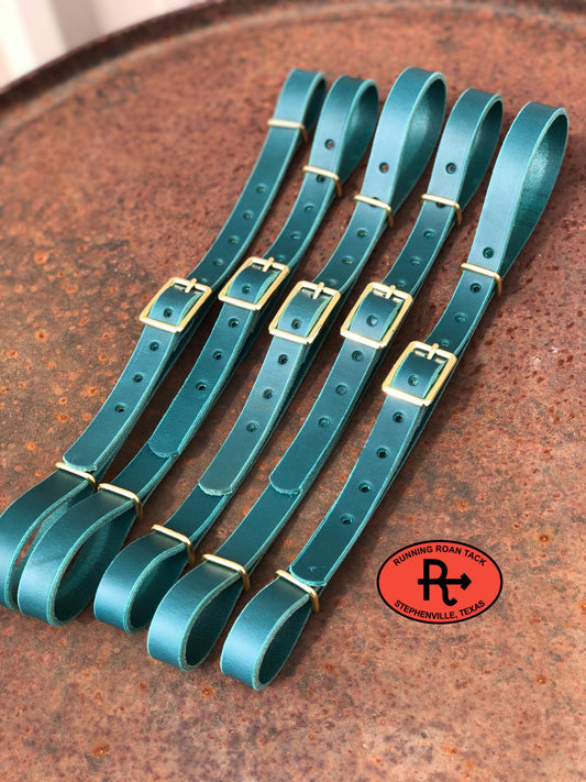 Extra Long Turquoise Leather Curb Strap for Barrel Racing Bits