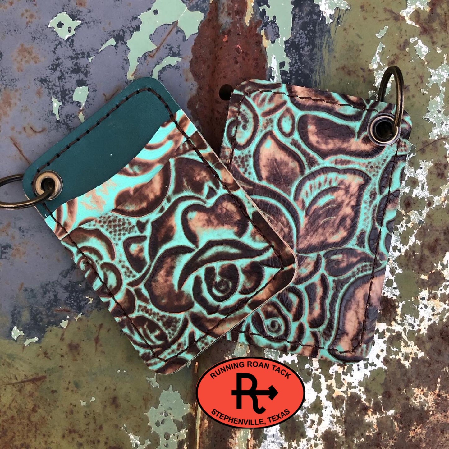 Teal Rose Card Holder Wallet