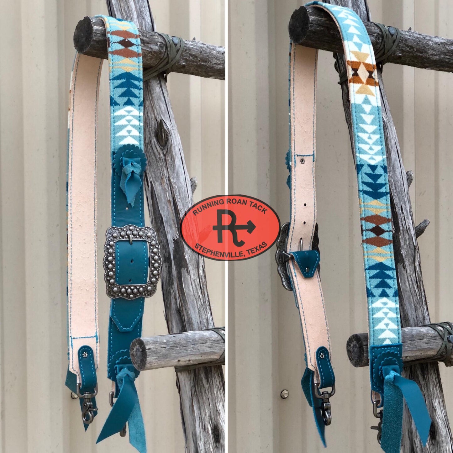 2" Wide Adjustable Turquoise Leather and Rancho Arroyo Aqua Wool Cross Body or Shoulder Strap for Handbag, Rope Can, Computer Bag, Camera Bag, etc