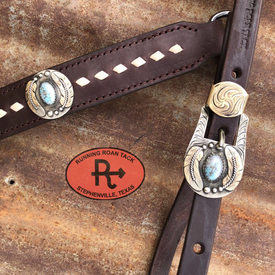 Ring Breast Collar with White Buckstitch and German Silver Turquoise Conchos