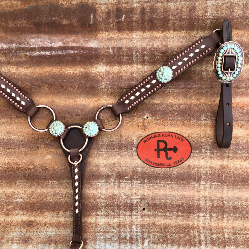 Ring Breast Collar with White Buckstitch and Turquoise Stone Conchos