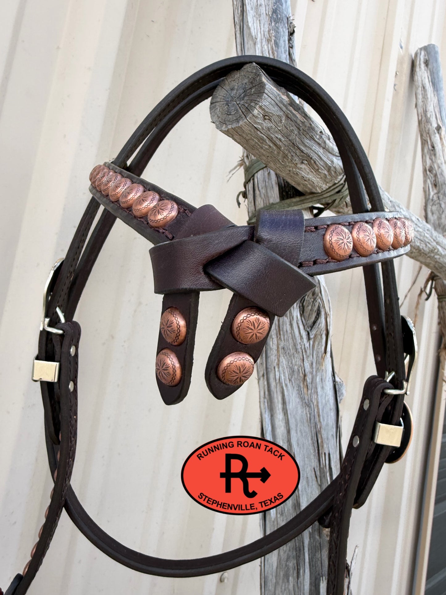 Chocolate Futurity Knot Headstall with Quick Change Pineapple Knots and German Silver Floral Hardware 36”-43” Headstall09072026-14