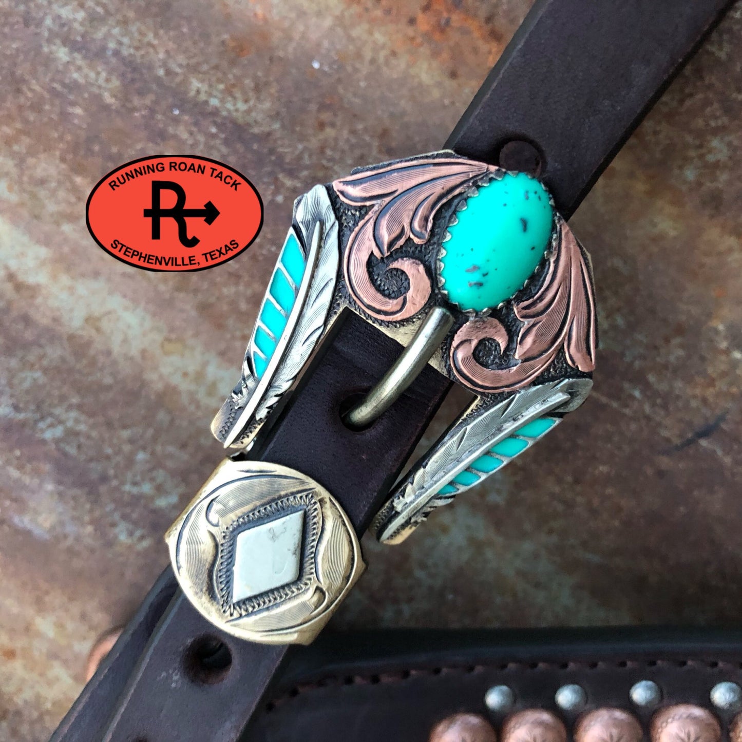 Ring Breast Collar with German Silver Feathers with Turquoise