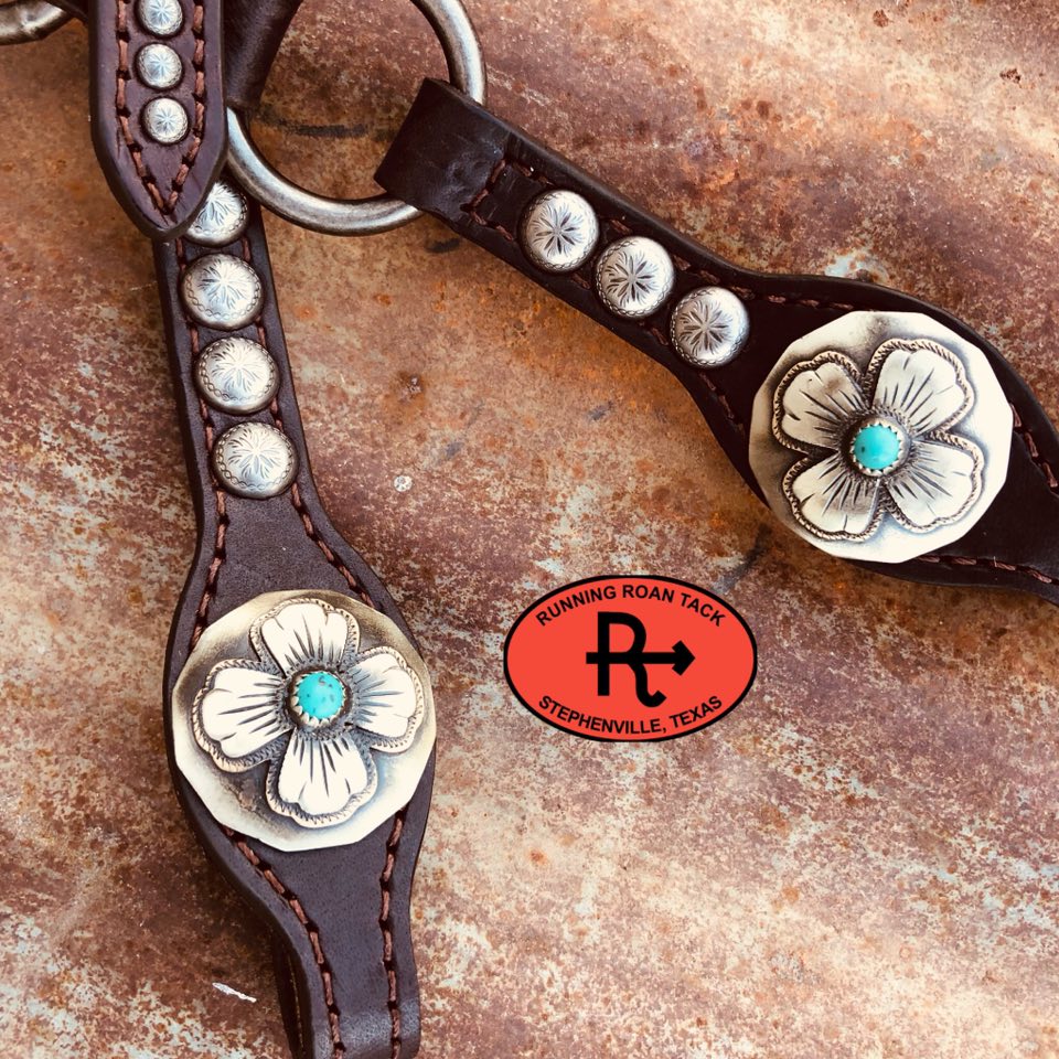 Single Ear Ring Headstall with German Silver Flower Hardware 39"-43"