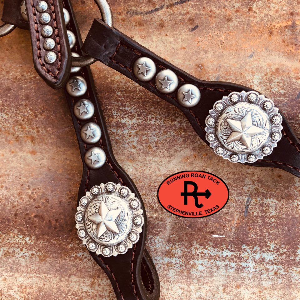 Single Ear Ring Headstall with Antique Silver Dots and Star Hardware 36"-40"