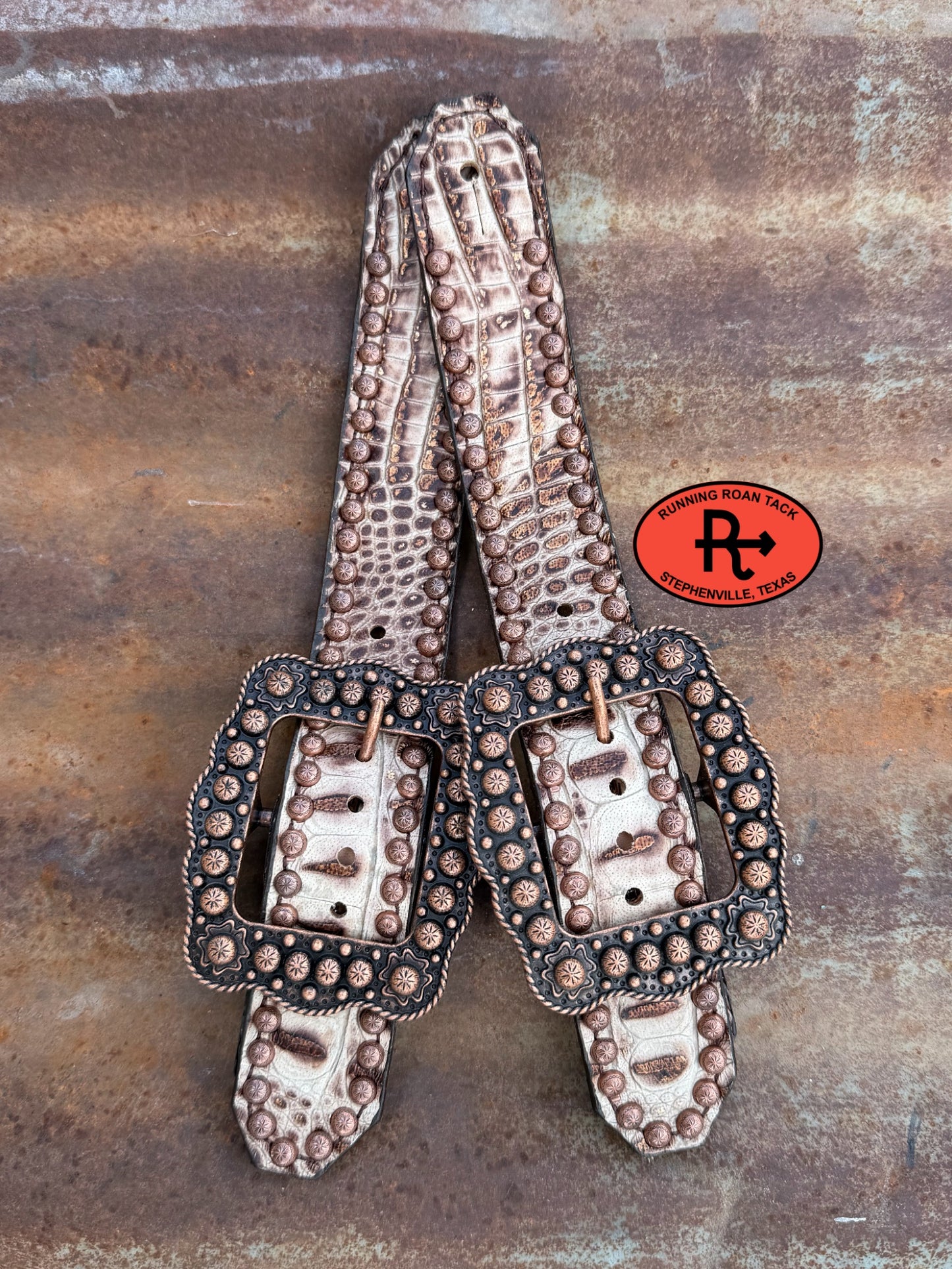 Sand Croc Belt Style Spur Straps with Copper Buckles spurstraps08032026-18