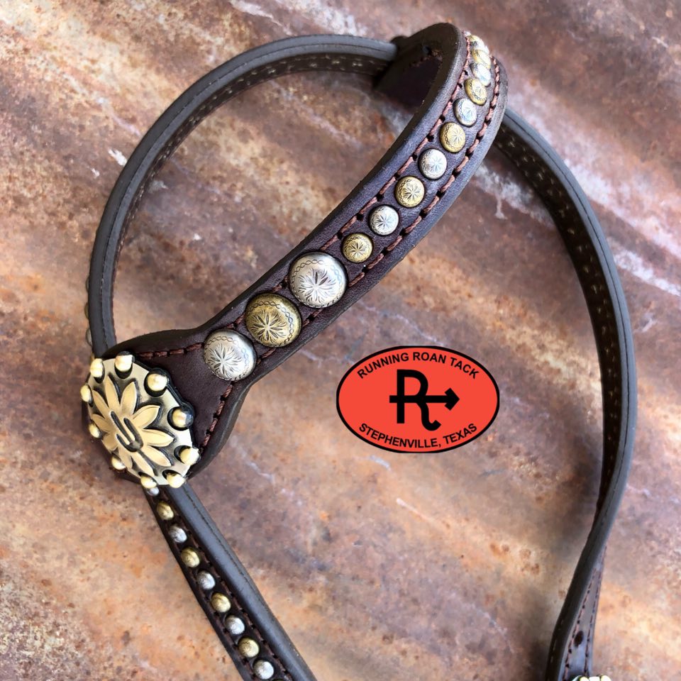 Single Ear Ring Headstall with Ochre and Off White Lacing and German Silver 38"-42"