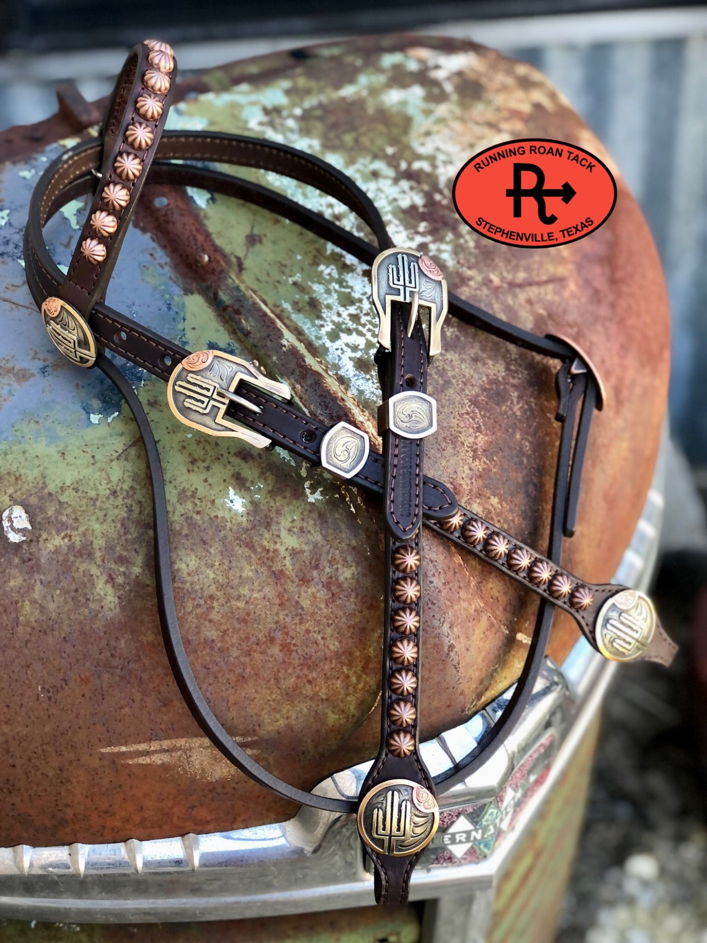 Single Ear Headstall with Throatlatch and German Silver Desert Sunset Hardware 36"-43" (7)