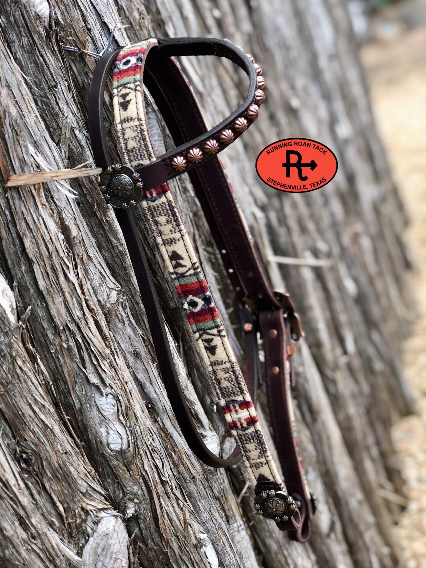 1" Wide Overlaid Wool Headstall with Single Ear and Throatlatch 40"-44" (5)
