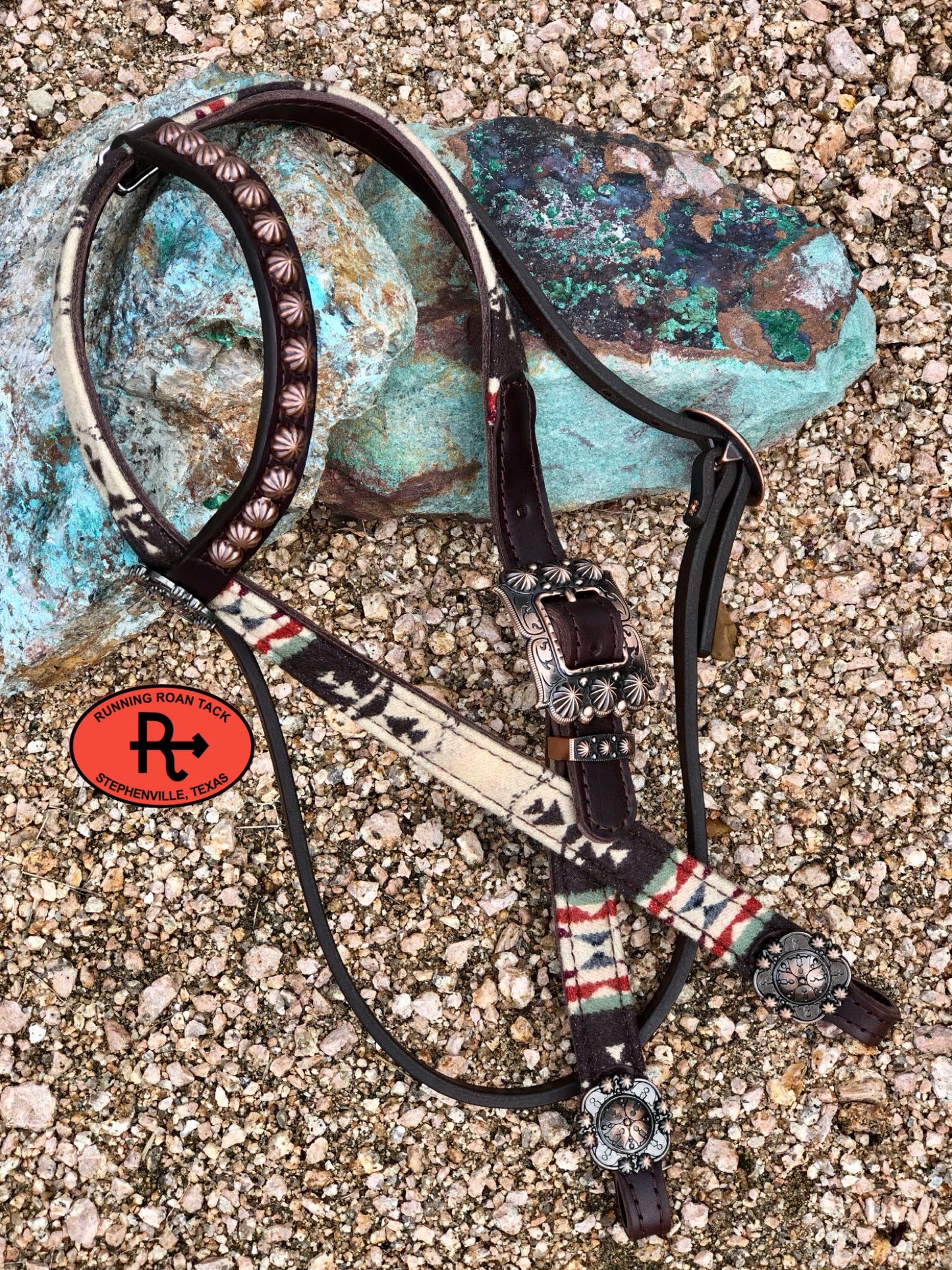 1" Wide Overlaid Wool Headstall with Single Ear and Throatlatch 39"-43" (4)