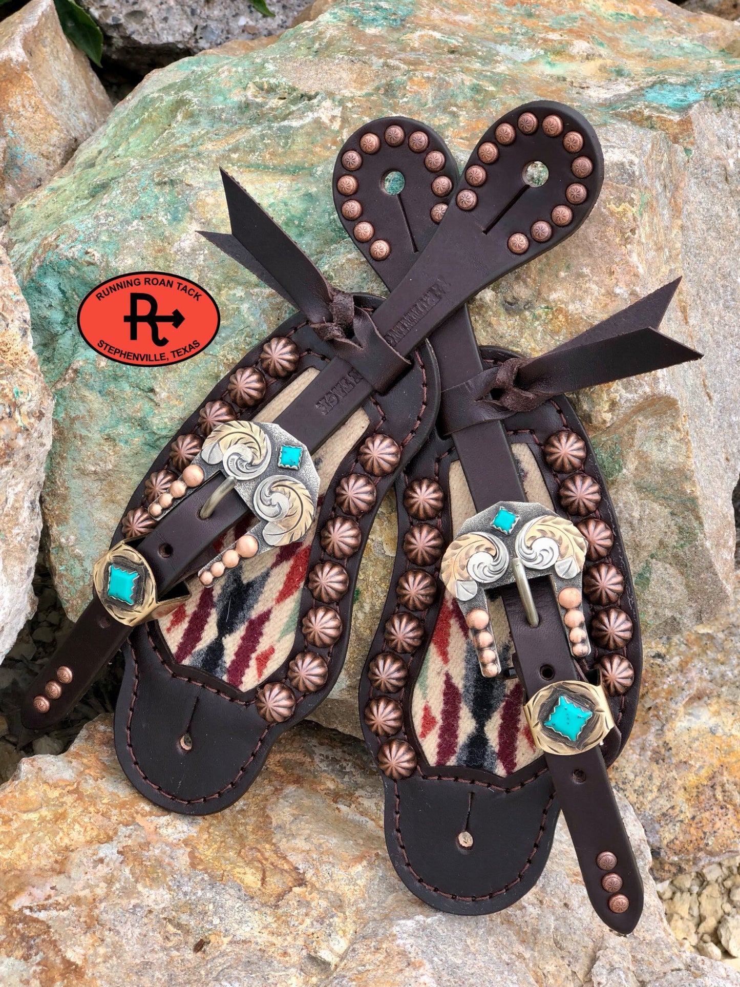 Inlaid Wool Spur Straps with German Silver Buckles 08042025-02