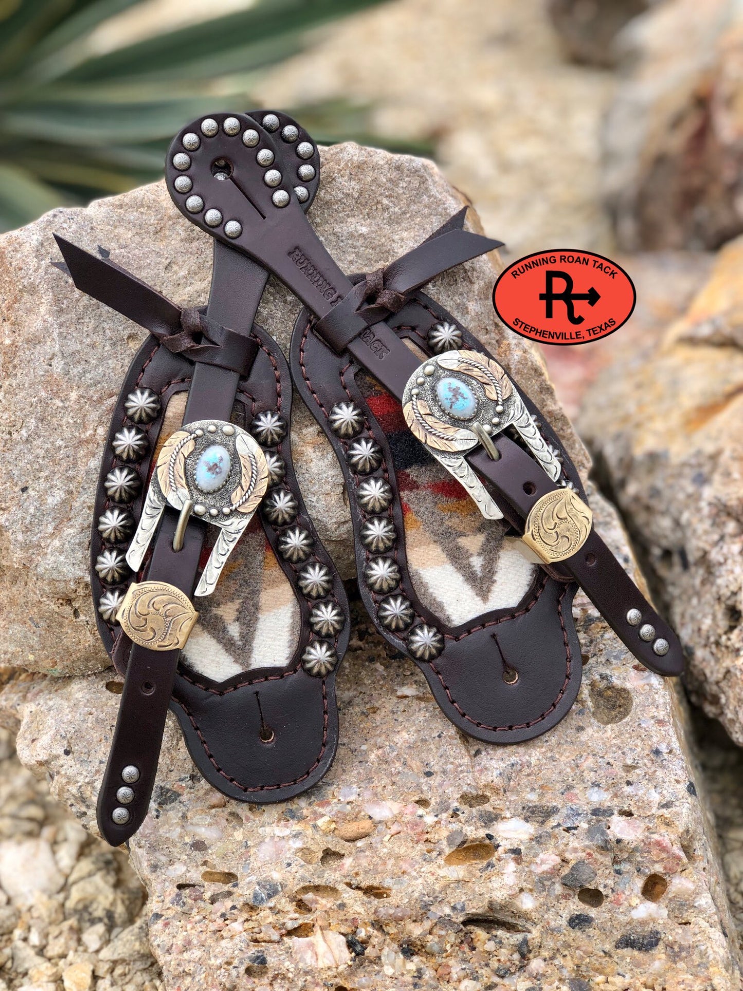 Inlaid Wool Spur Straps with German Silver Buckles 08042025-04