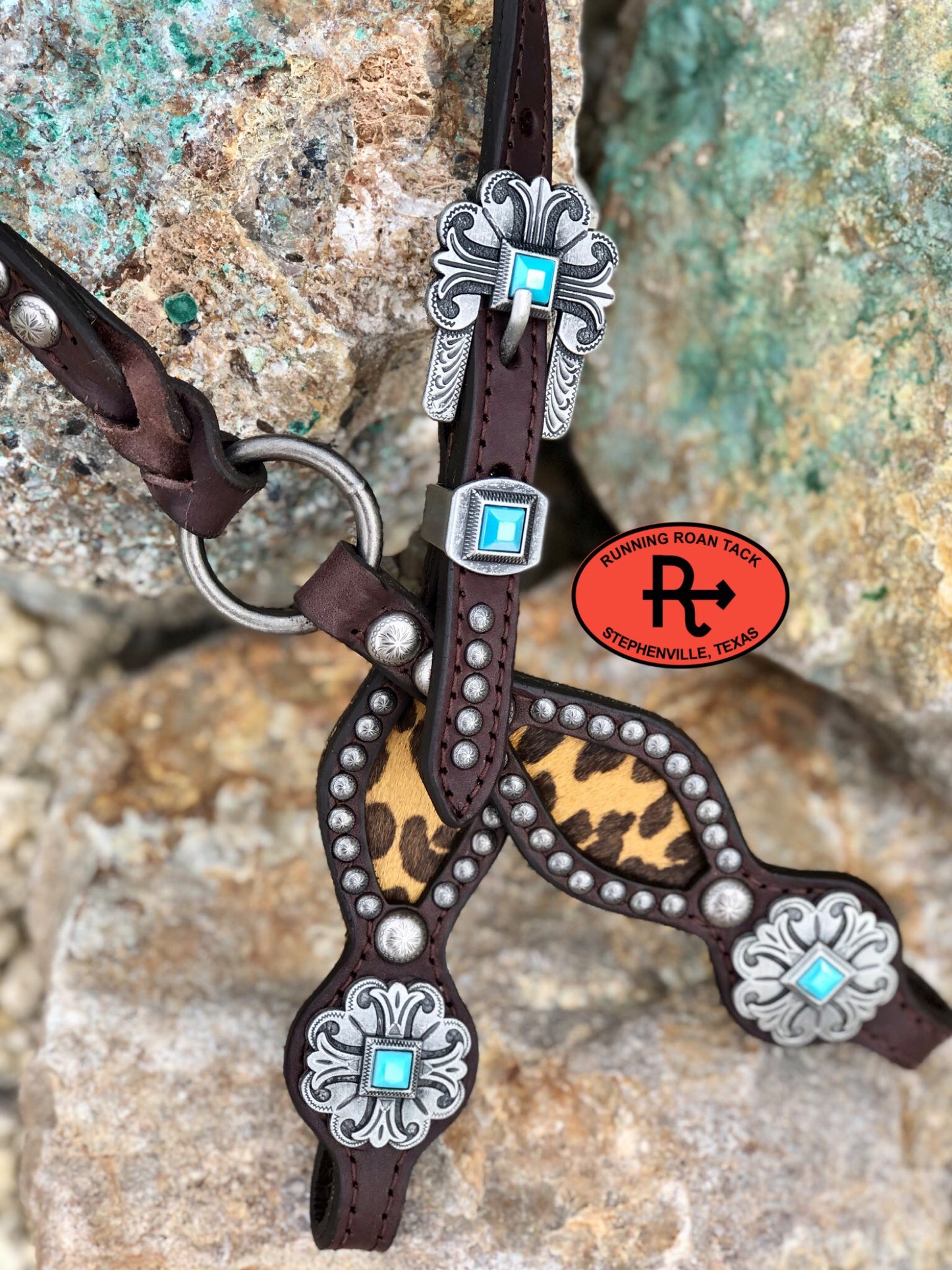 Inlaid Mustard Leopard Headstall with Antique Silver Madrid Hardware 38"-42" Headstall09012025-10