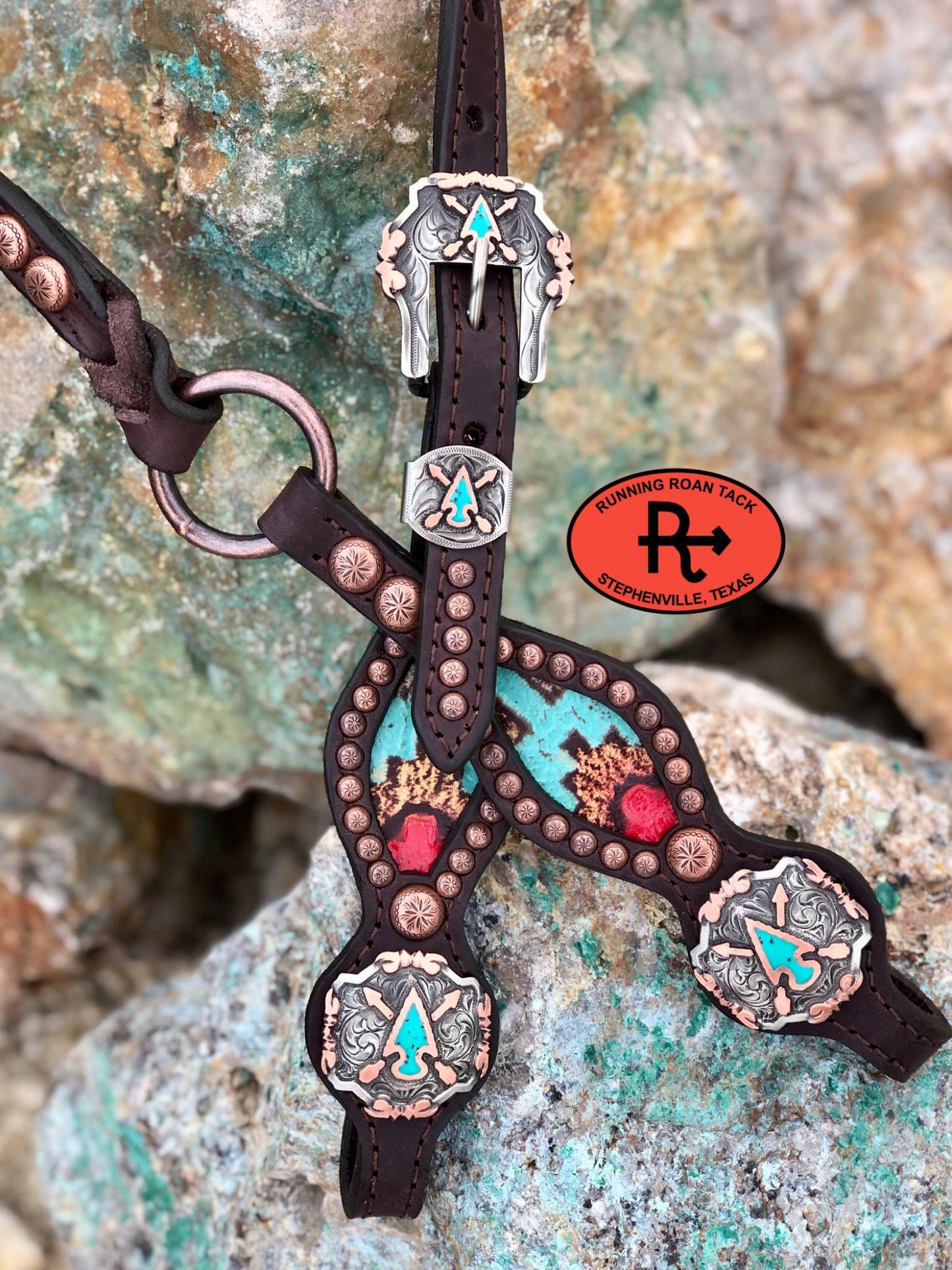 Inlaid Navajo Print Headstall with German Silver Arrow Hardware 36"-40" Headstall09012025-15