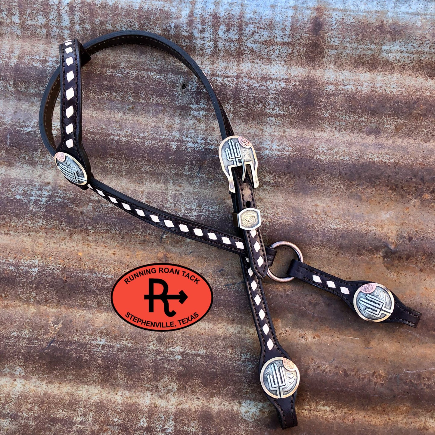 White Buckstitch Single Ear Headstall with German Silver Hardware 38"-42" Headstall10062025-01