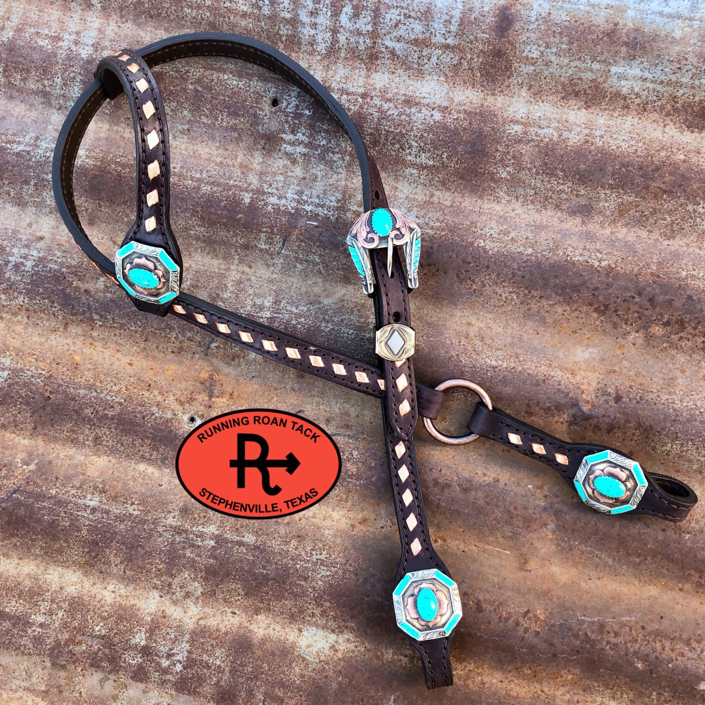 Metallic Copper Buckstitch Single Ear Headstall with German Silver Hardware 38"-42" Headstall10062025-06