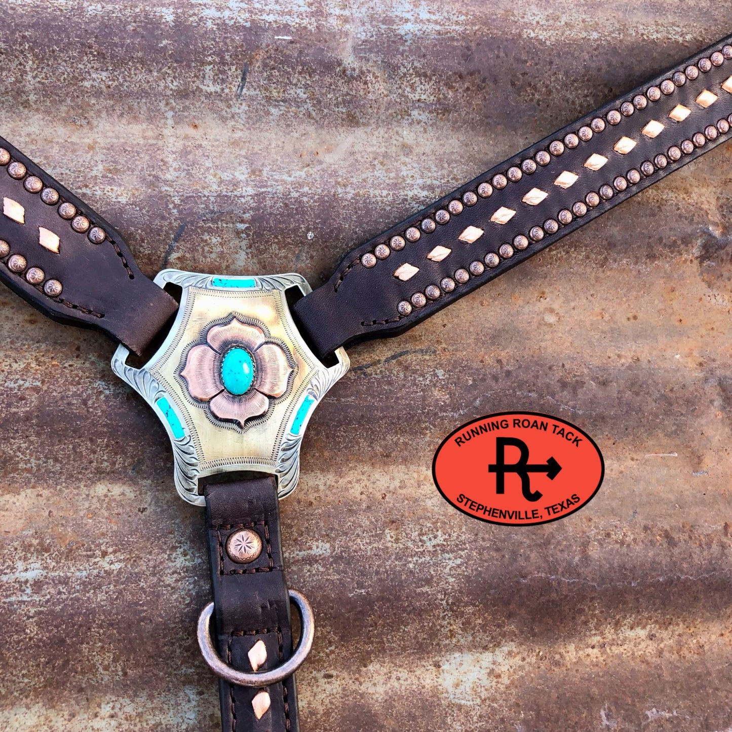 Metallic Copper Buckstitch Breast Collar with German Silver Hardware Breastcollar10062025-04