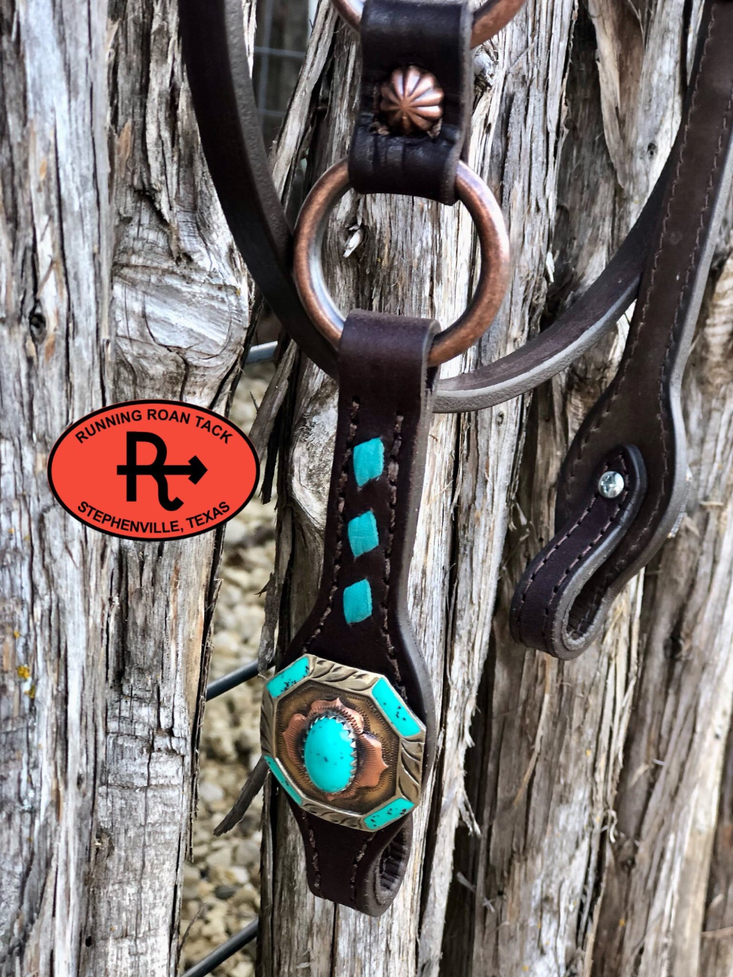 Single Ear with Throatlatch Ring Headstall with Turquoise Buckstitch and German Silver Hardware 37"-41" Headstall11032025-01