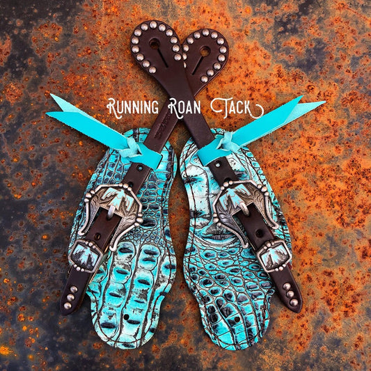 Turquoise Croc Buckaroo Spur Straps with Your Choice of Buckles