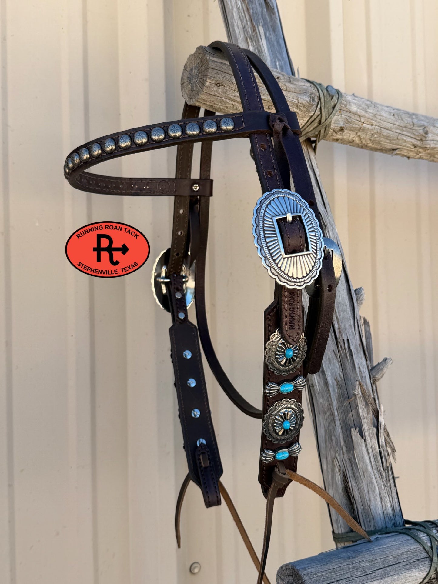 Antique Silver Southwest Concho Headstall Browband 36"-43"