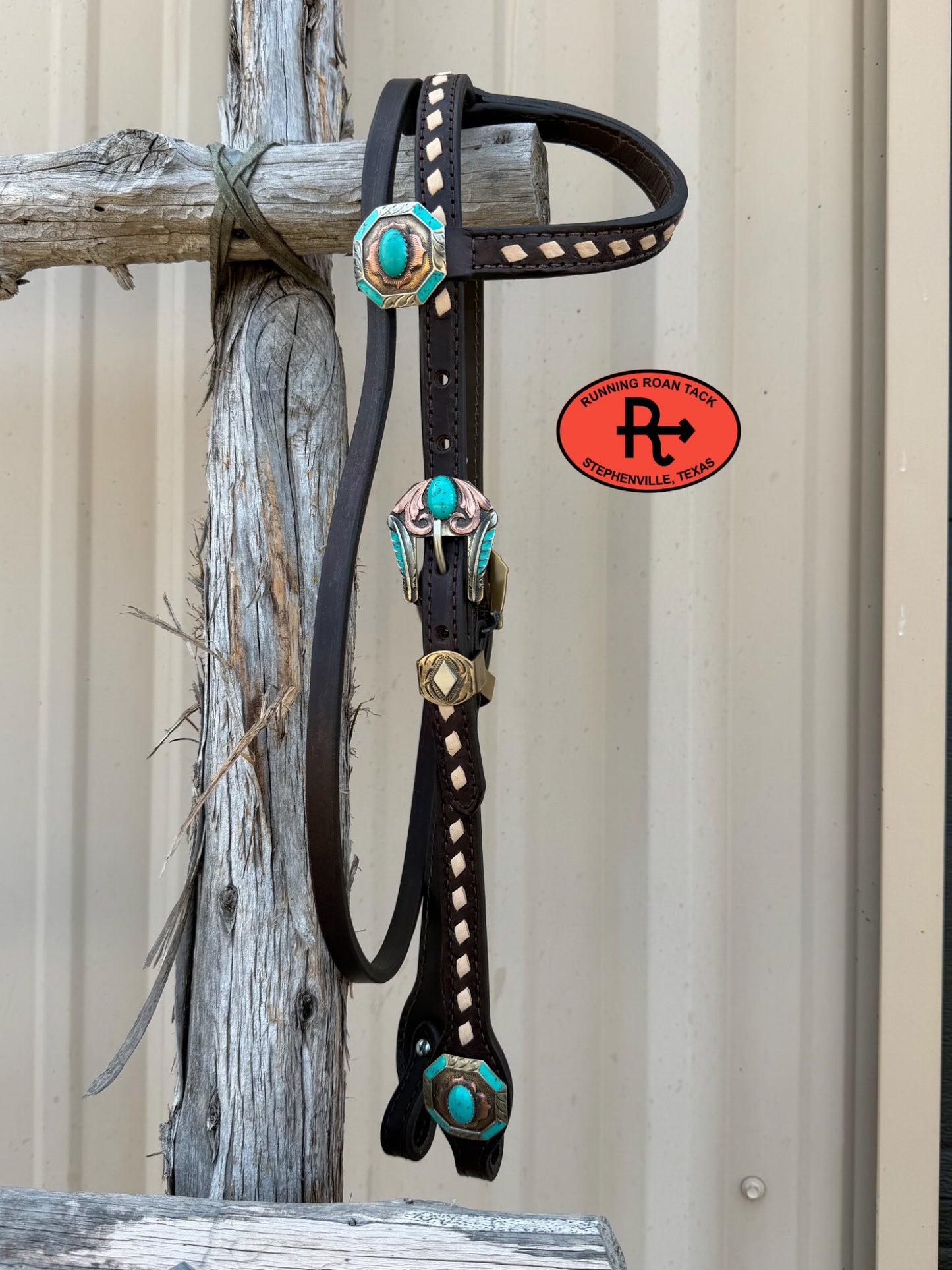 White Buckstitch Headstall with Ear and Throatlatch and German Silver Hardware 36"-43" Headstall05042026-01