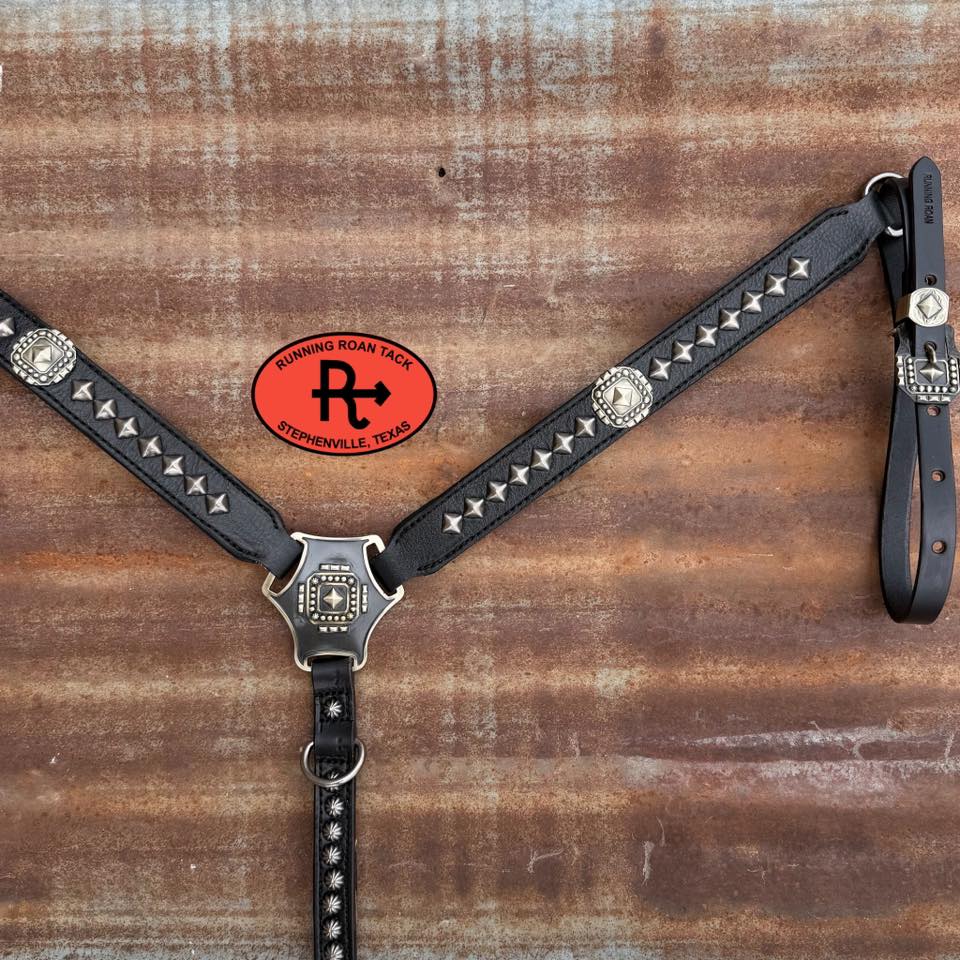 Black Leather Edgy Pyramid Spot Tack Set with German Hardware *Buy one piece or both pieces* Set05042026-08