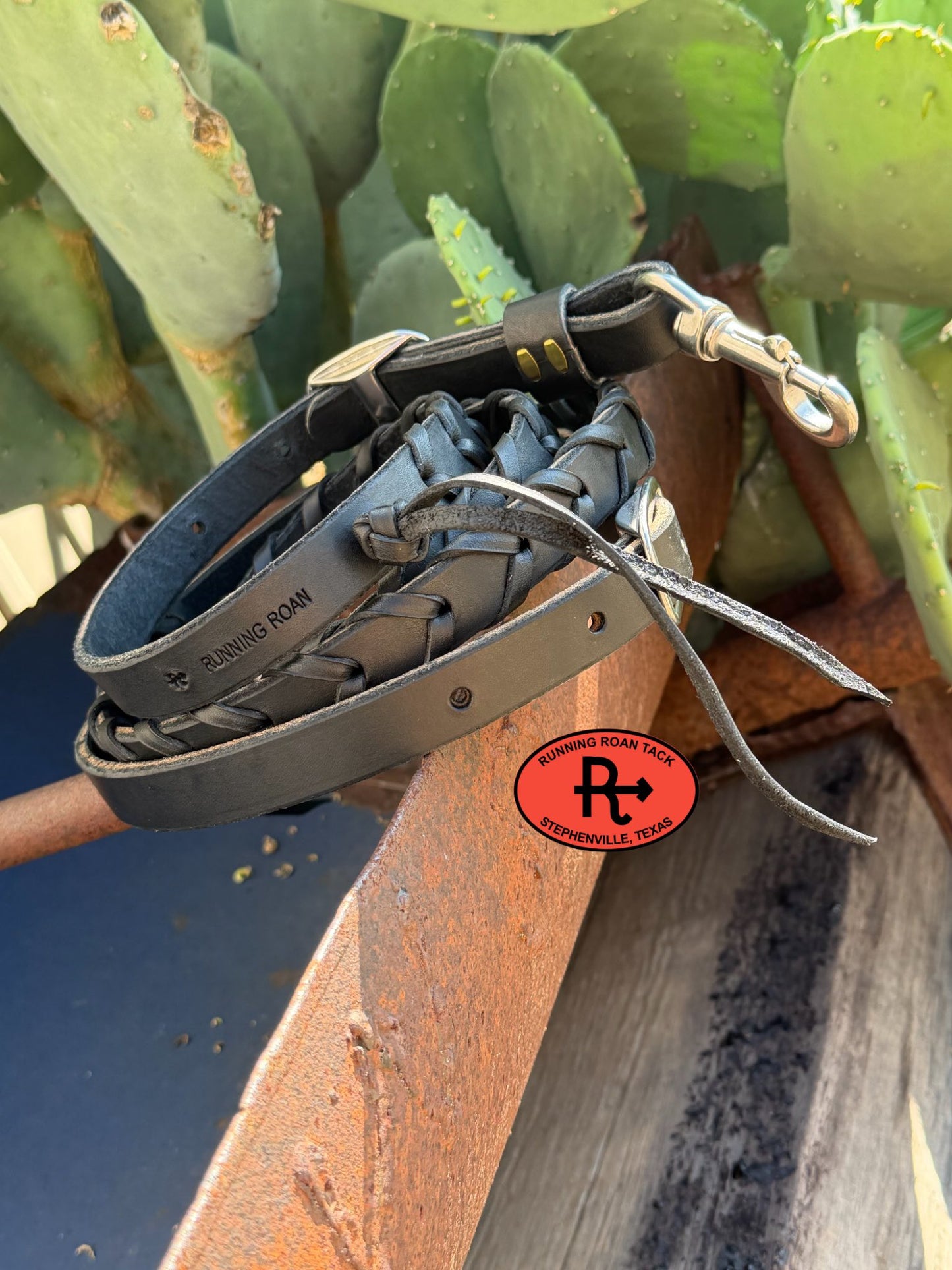 6' Long 3/4" Black Leather Laced Barrel Racing Reins with Stainless Steel Hardware