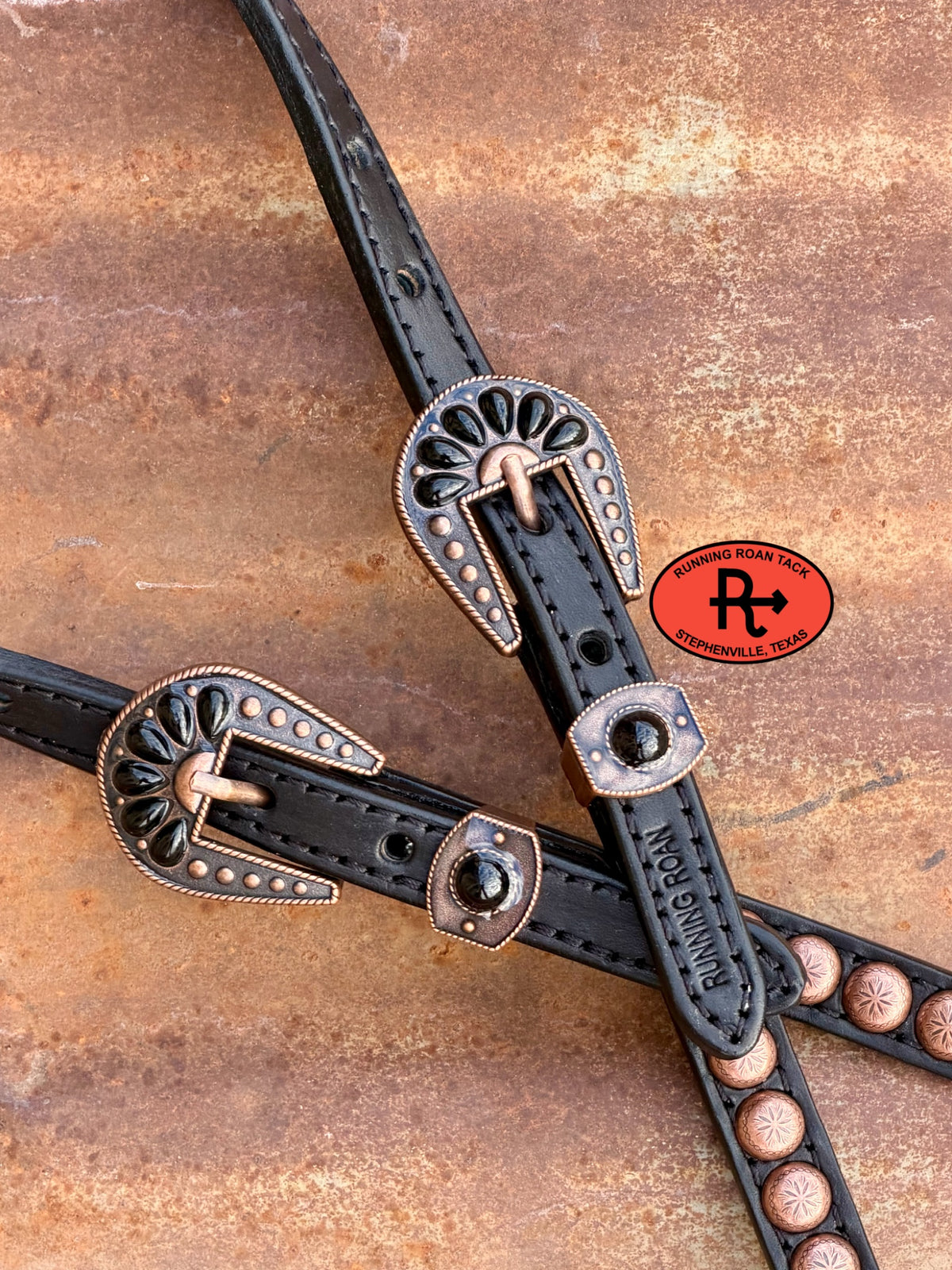 Black Single Ear Headstall with Quick Change Pineapple Knots and Black Cabochon Hardware 36”-43” Headstall10052026-20