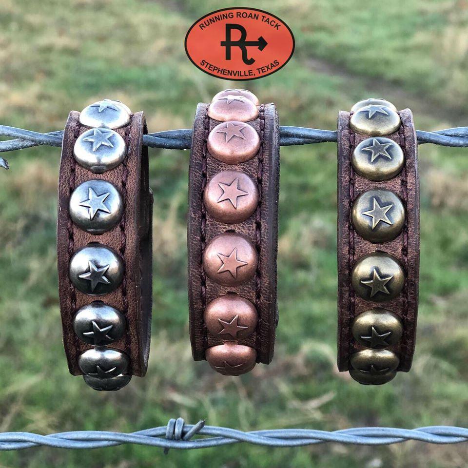 Stackable Set of Brown Bracelets with Star Dots in Copper, Antique Silver and Brass