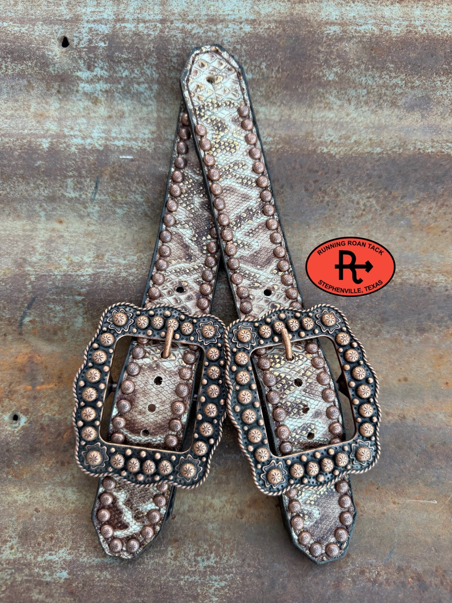 Sand Snake Belt Style Spur Straps with Copper Buckles spurstraps08032026-05