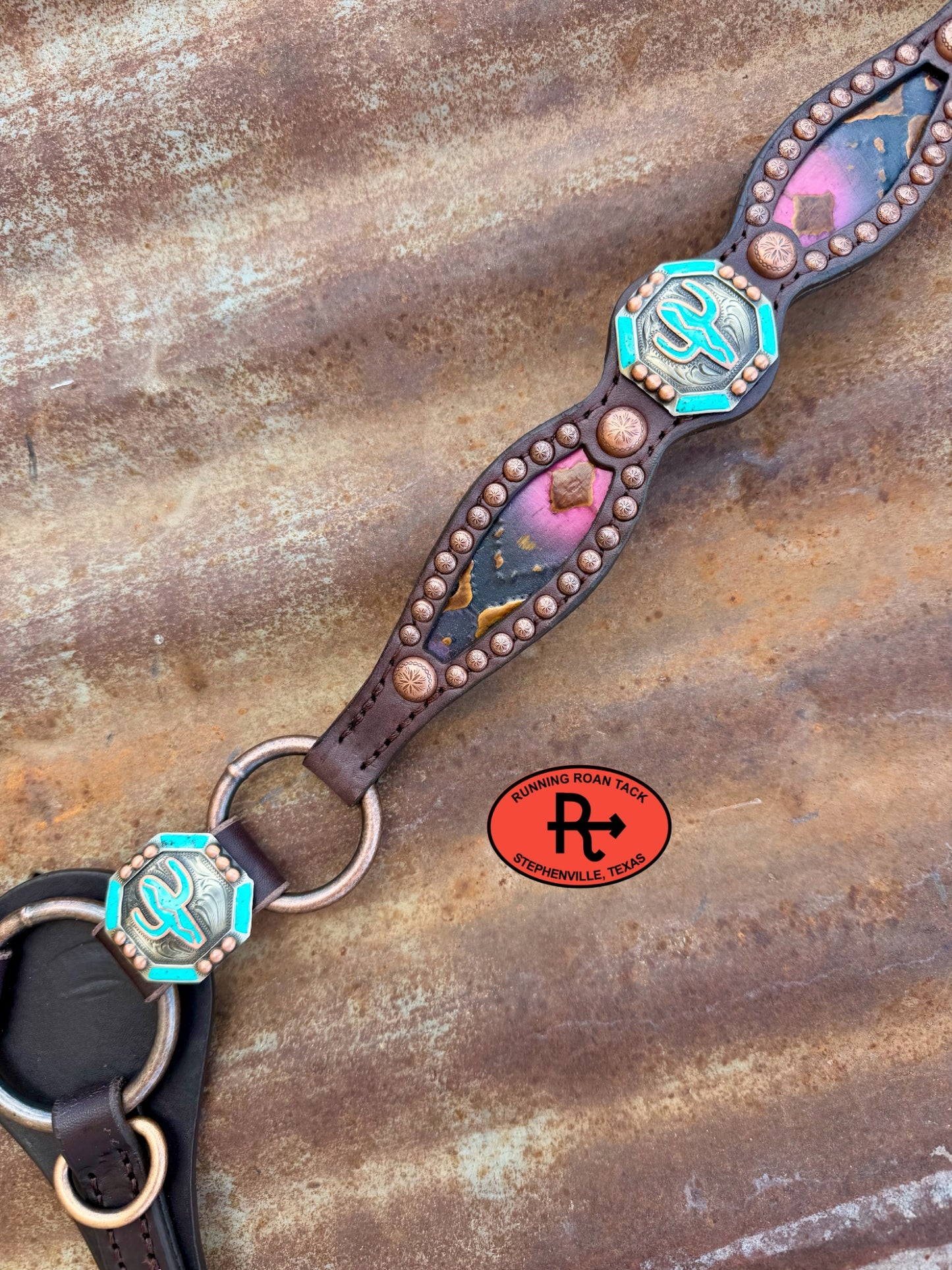 Ring Breast Collar with Inlaid Pink Southwest Leather and Cactus Conchos Breastcollar07062026-08