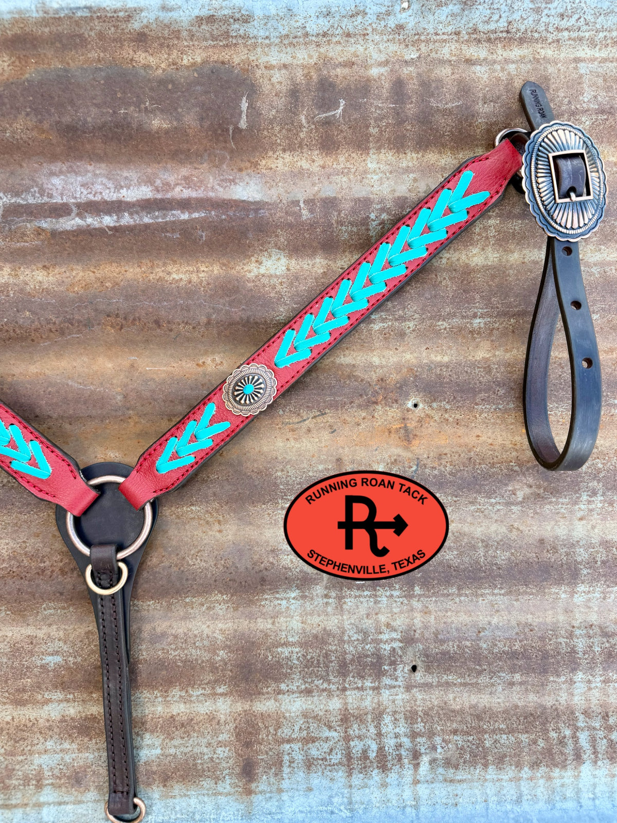 Red Tack Set with Turquoise Lacing and Southwest Hardware *Buy one piece or both pieces*
Set09072026-01