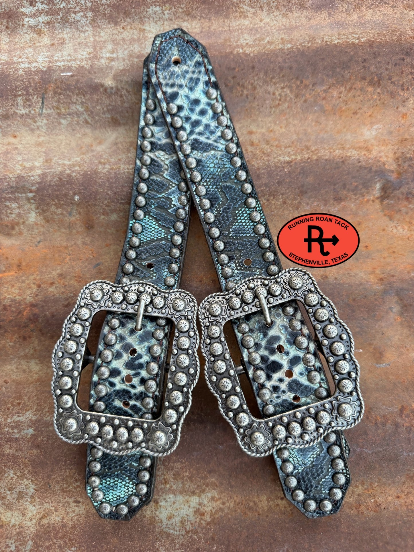 Frost Croc Belt Style Spur Straps with Antique Silver Buckles spurstraps08032026-15