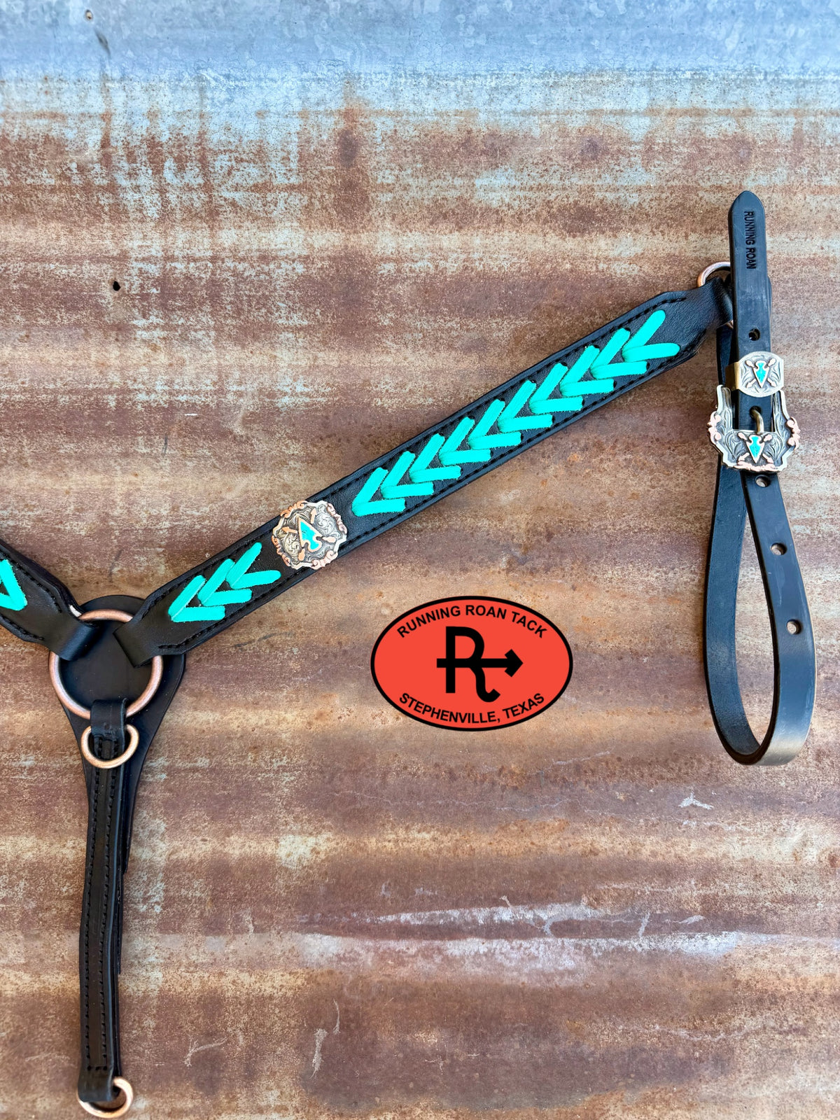 Black Tack Set with Turquoise Lacing and German Silver Arrow Hardware *Buy one piece or both pieces* Set09072026-06