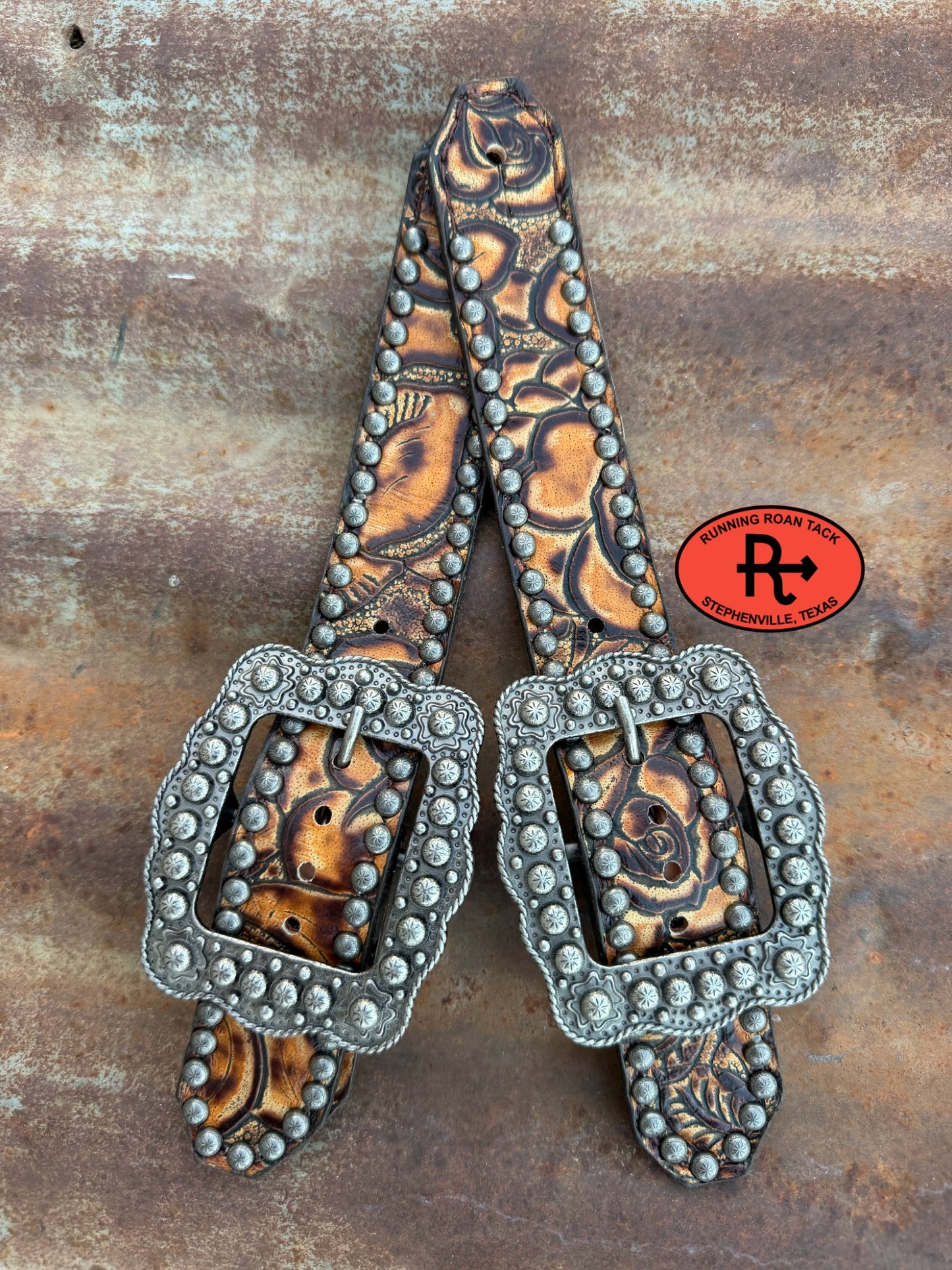 Sepia Rose Belt Style Spur Straps with Antique Silver Buckles spurstraps08032026-11